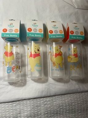Disney Baby Winnie the Pooh 9 oz Feeding Bottle - Yellow & Red Set of Four